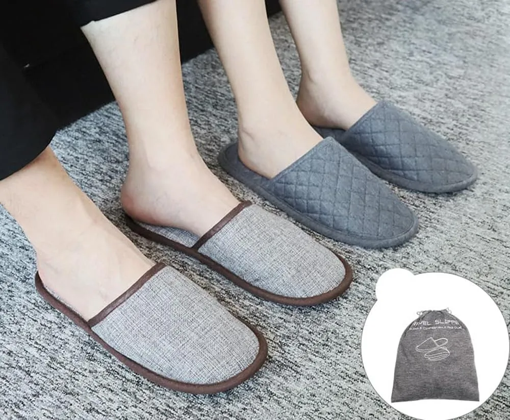 Portable Travel Slipper Spa Hotel Open Toe Sandals Non Disposable Foldable Shoes Guest Indoor House Room Business Trip Party Washable Footwear with Bags