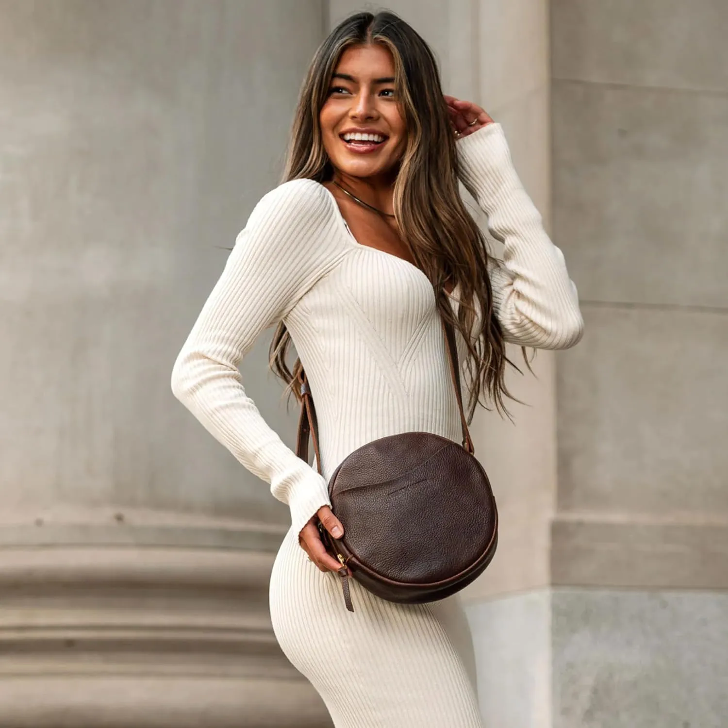 Portland Leather Goods Circle Crossbody Bag for Women – Handmade from the Finest Full-Grain Hides