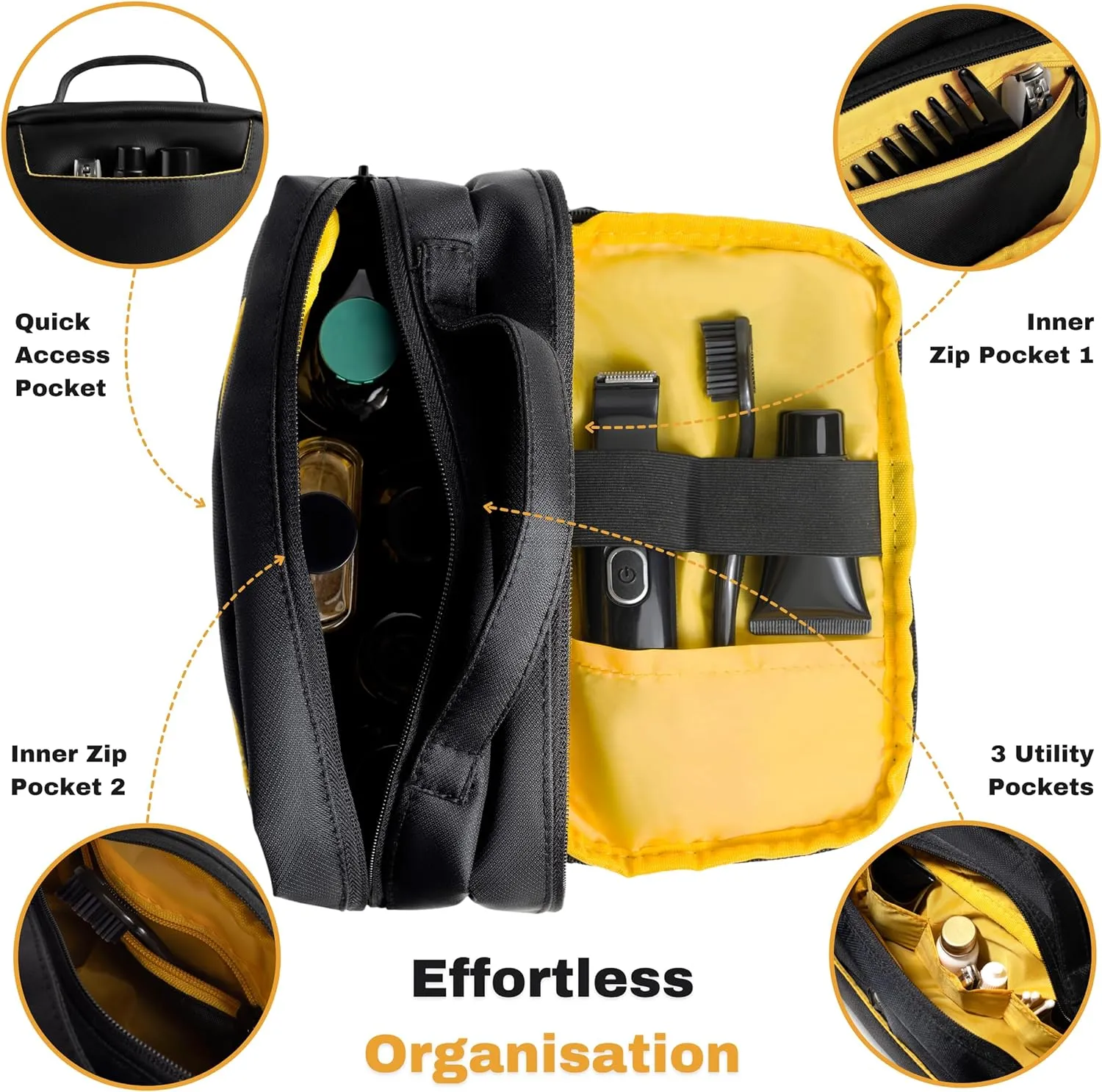 Premium Toiletry Bag for Men | Durable Mens Toiletry Travel Bag | Water-Resistant Dopp Kit for Grooming, Travel Toiletries & Essentials | Black Kit with Black YKK Zippers