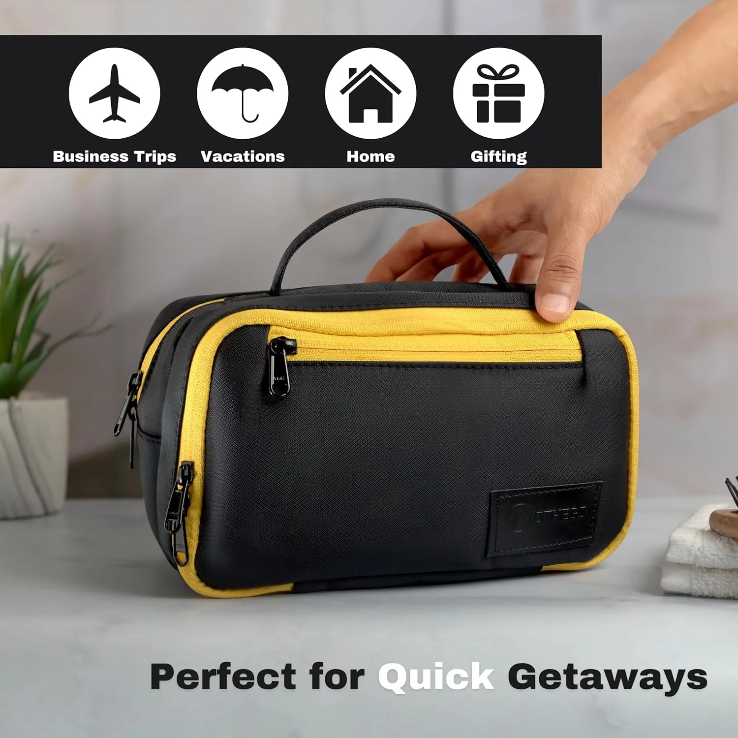 Premium Toiletry Bag for Men | Durable Mens Toiletry Travel Bag | Water-Resistant Dopp Kit for Grooming, Travel Toiletries & Essentials | Black Kit with Yellow YKK Zippers