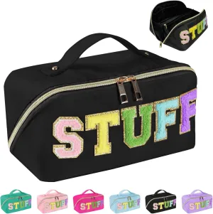 Preppy Stuff Makeup Bag, Stoney Clover Travel Toiletry Bag Pouch Chenille Letter Make Up Bags Girls Cute Cosmetic Bag Wedding Birthday Mothers Day Gifts for Women Stuff Bag (Black)