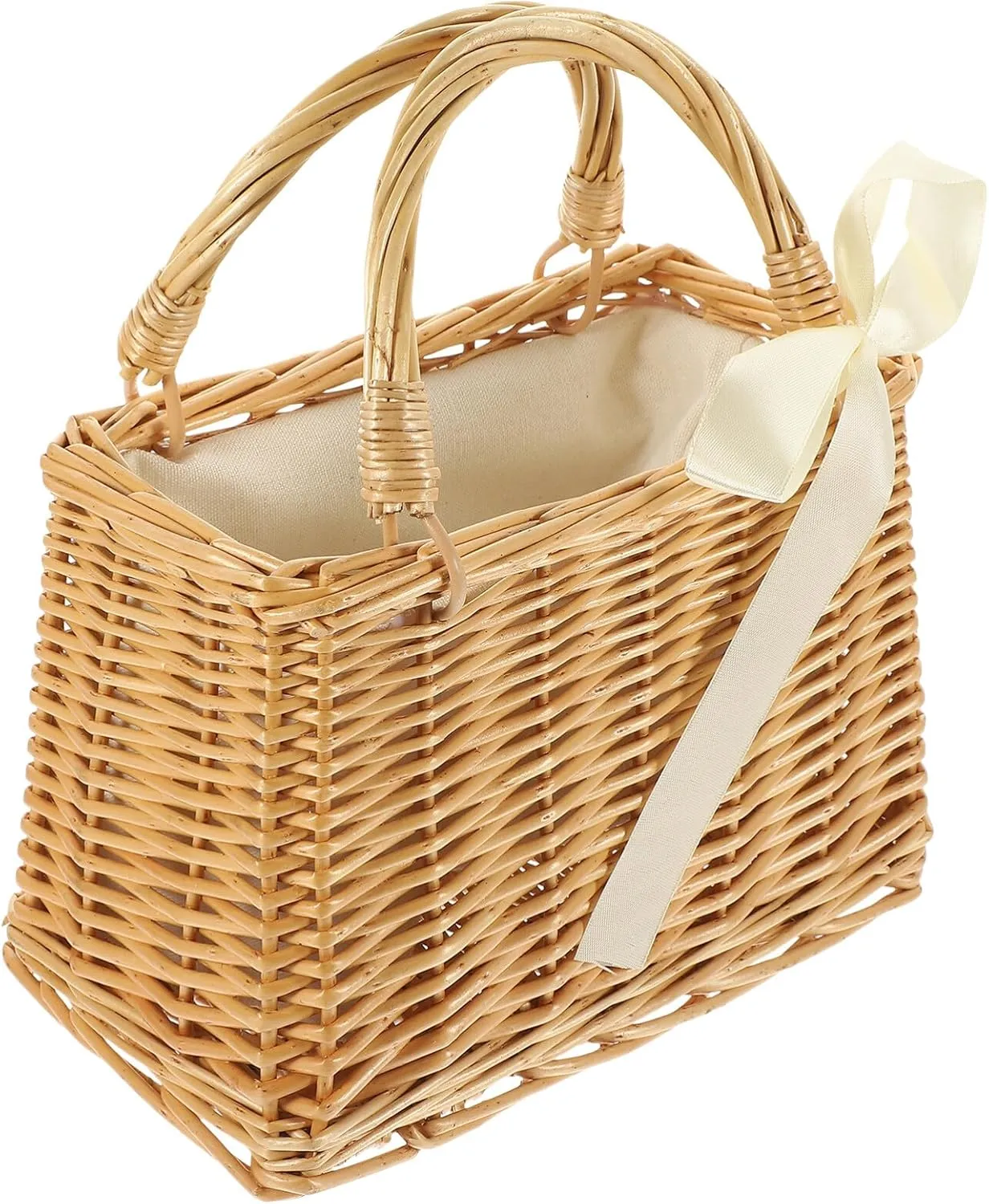 PRETYZOOM Woven Flower Basket 9x6 Inches Portable Flower Holder Straw Crossbody Decorative Storage Basket for Women Weddings, Picnic, Home, Garden Decor Clutch Purses Rattan Bag Carry Picnic Bag Summe