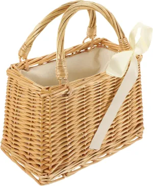 PRETYZOOM Woven Flower Basket 9x6 Inches Portable Flower Holder Straw Crossbody Decorative Storage Basket for Women Weddings, Picnic, Home, Garden Decor Clutch Purses Rattan Bag Carry Picnic Bag Summe