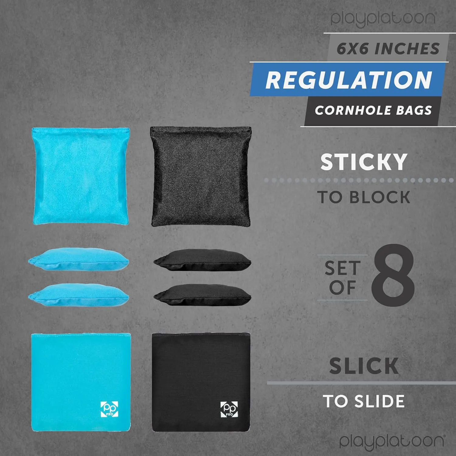 Professional Cornhole Bags - Set of 8 Regulation All Weather Double Sided - Sticky Side/Slick Side Bean Bags for Pro Corn Hole Game