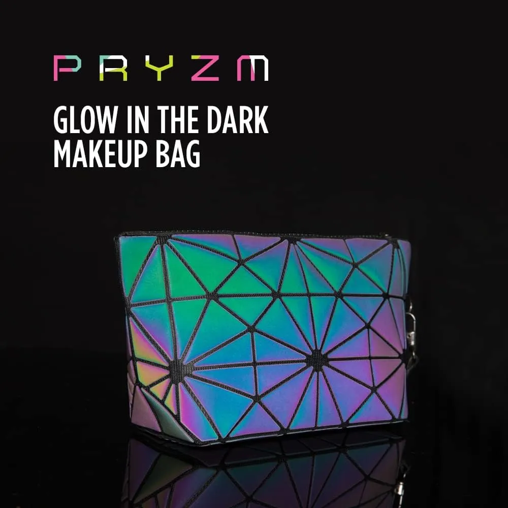 Pryzm Laser Makeup Bags Worlds First Light Reflective Material - Glows in The Dark - Travel Cosmetic Pouch Purse Glow Toiletry Organiser