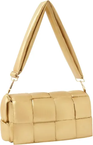 Puffer Woven Crossbody Bag Purse Handbags for Women, Quilted Hobo Carryall Bag Shoulder Bags with Adjustable Strap