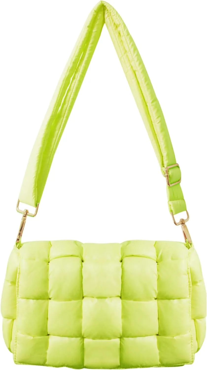 Puffer Woven Crossbody Bag Purse Handbags for Women, Quilted Hobo Carryall Bag Shoulder Bags with Adjustable Strap