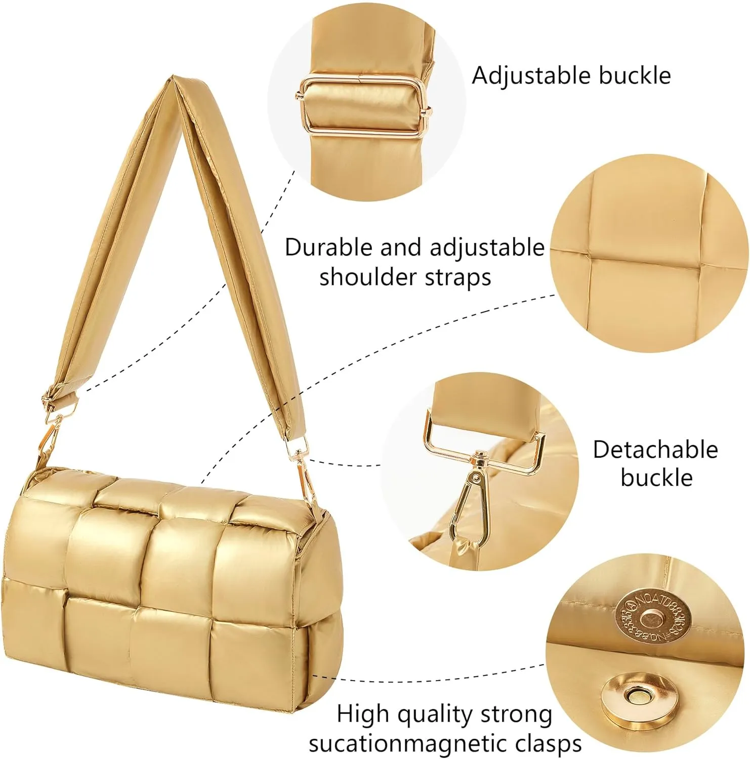 Puffer Woven Crossbody Bag Purse Handbags for Women, Quilted Hobo Carryall Bag Shoulder Bags with Adjustable Strap