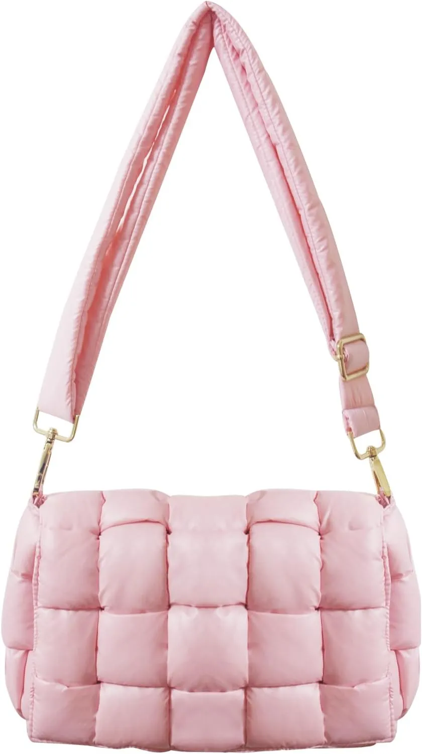 Puffer Woven Crossbody Bag Purse Handbags for Women, Quilted Hobo Carryall Bag Shoulder Bags with Adjustable Strap