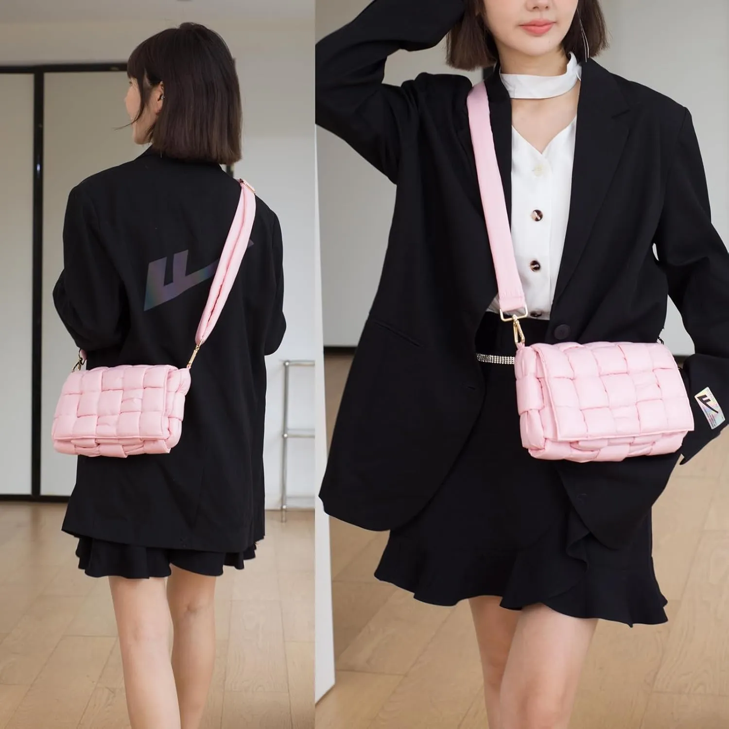 Puffer Woven Crossbody Bag Purse Handbags for Women, Quilted Hobo Carryall Bag Shoulder Bags with Adjustable Strap