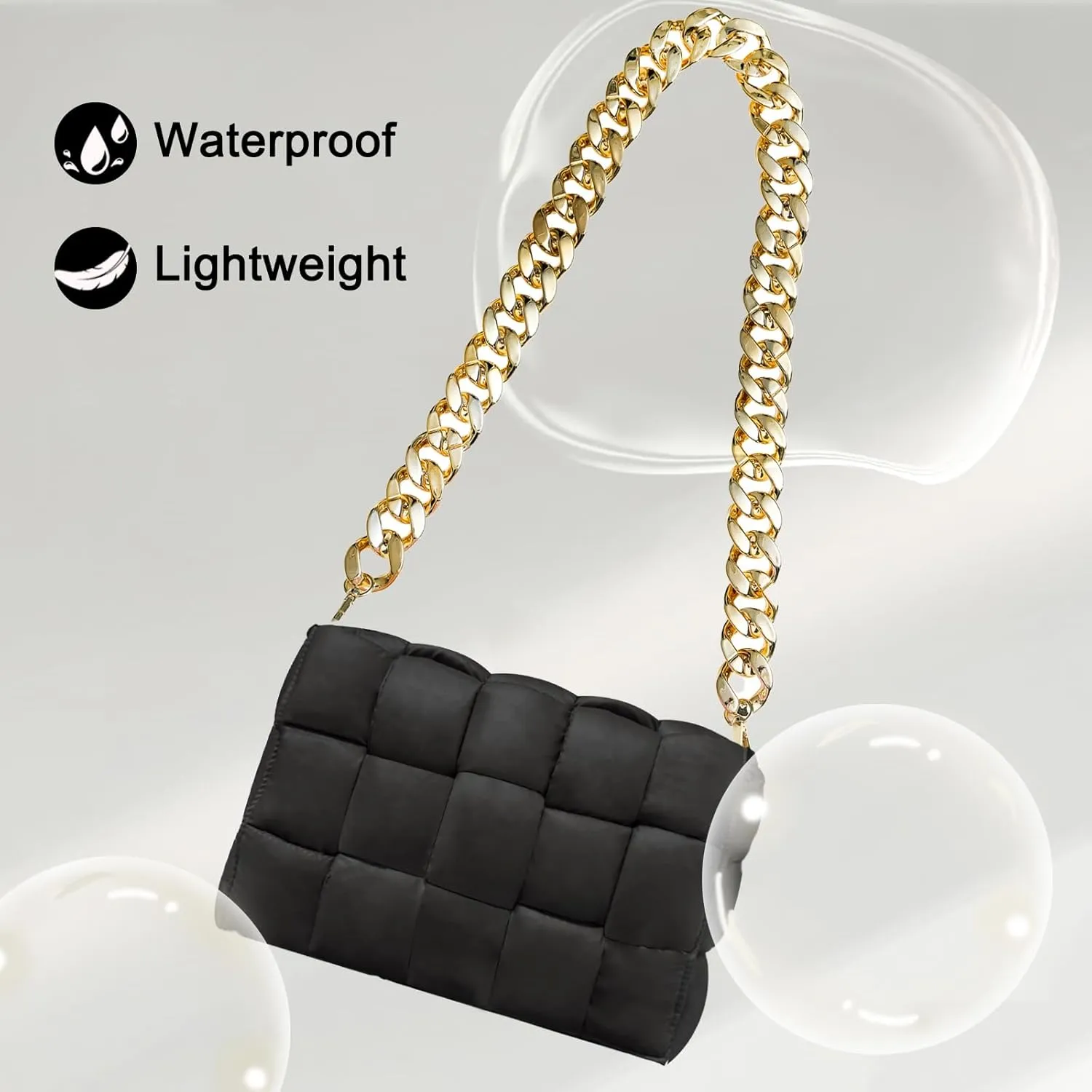 Puffer Woven Crossbody Bag Purse Handbags for Women, Quilted Hobo Carryall Bag Shoulder Bags with Adjustable Strap