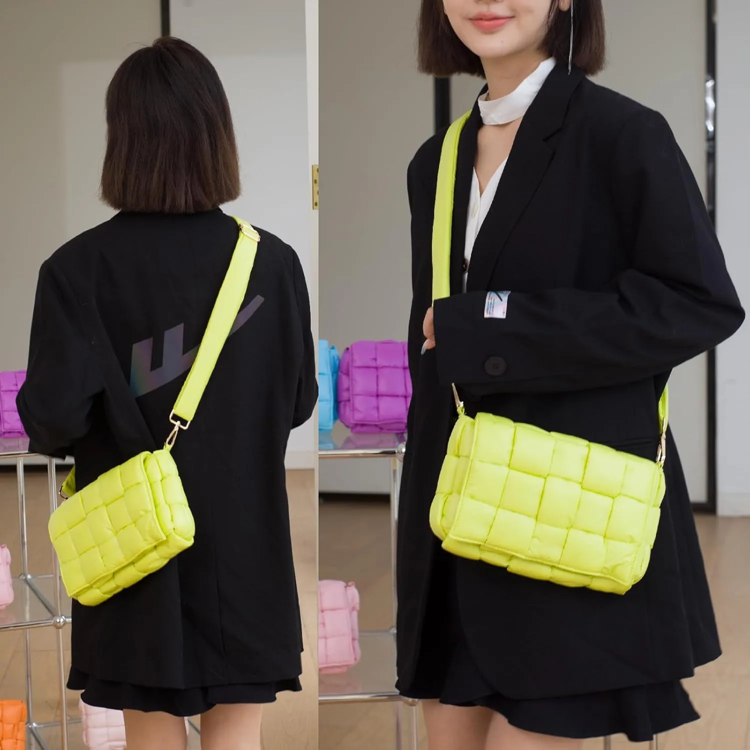 Puffer Woven Crossbody Bag Purse Handbags for Women, Quilted Hobo Carryall Bag Shoulder Bags with Adjustable Strap