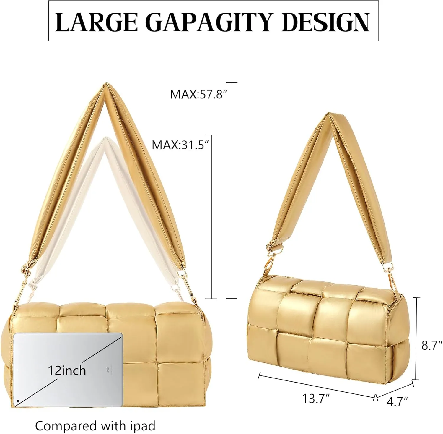 Puffer Woven Crossbody Bag Purse Handbags for Women, Quilted Hobo Carryall Bag Shoulder Bags with Adjustable Strap