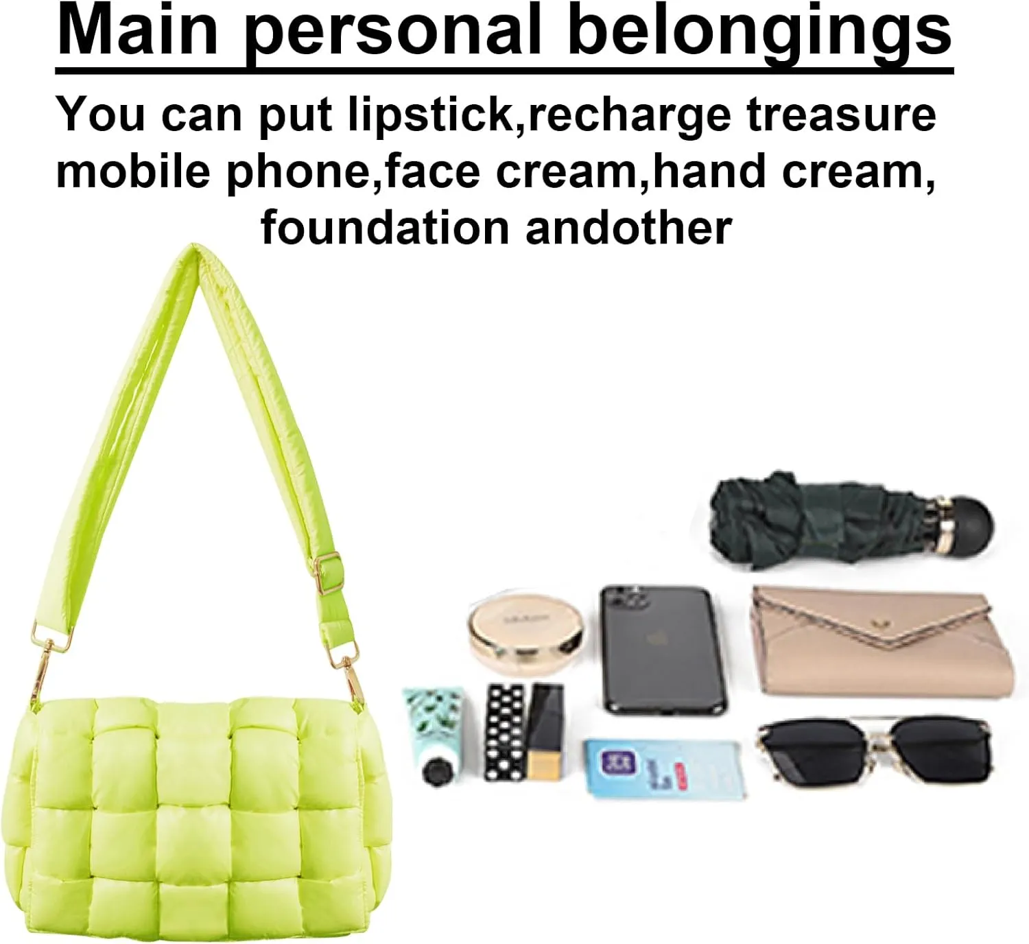Puffer Woven Crossbody Bag Purse Handbags for Women, Quilted Hobo Carryall Bag Shoulder Bags with Adjustable Strap