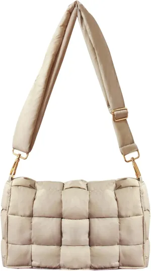 Puffer Woven Crossbody Bag Purse Handbags for Women, Quilted Hobo Carryall Bag Shoulder Bags with Adjustable Strap