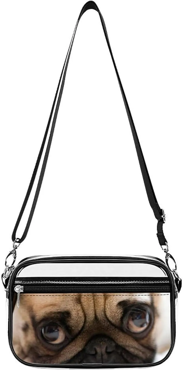 Pug Expression Clear Purse Stadium Crossbody Bags for Women and Men Adjustable Shoulder Handbags