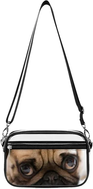 Pug Expression Clear Purse Stadium Crossbody Bags for Women and Men Adjustable Shoulder Handbags