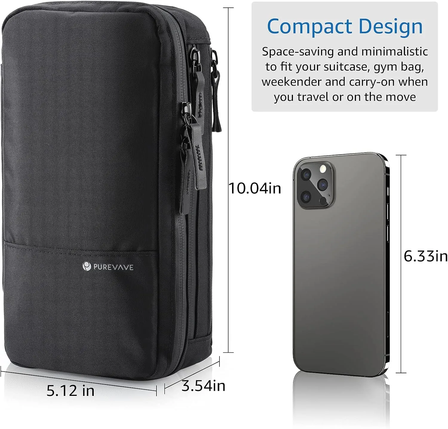 Purevave Compact Mens Toiletry Travel Bag Hanging, Mens Dopp Kit for Travel Waterproof, Wash Pouch Black