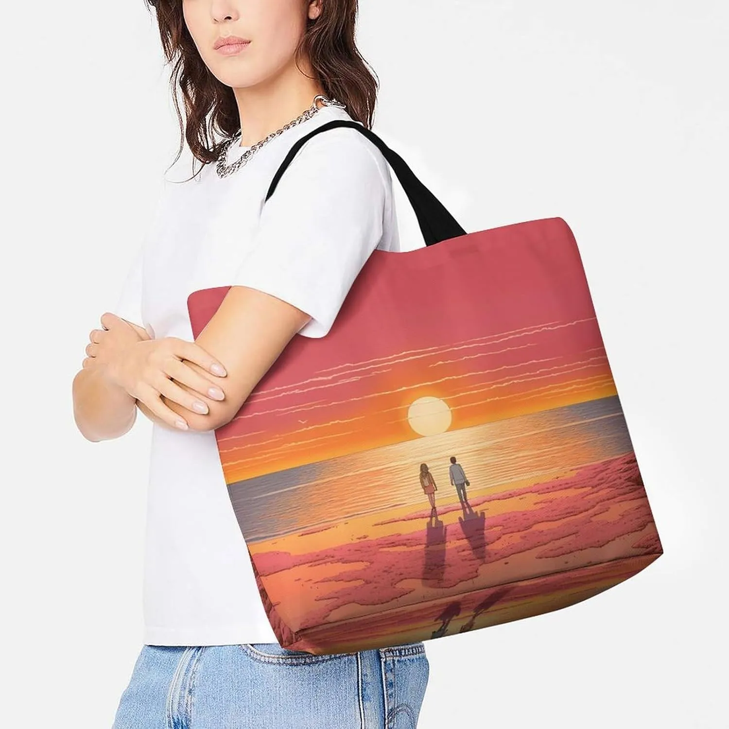Purple And Pink Woman Tote Bags, Reusable Grocery Bags, Large Shopping Bags, Beach Bag, Shoulder Bag for Women