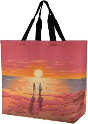 Purple And Pink Woman Tote Bags, Reusable Grocery Bags, Large Shopping Bags, Beach Bag, Shoulder Bag for Women