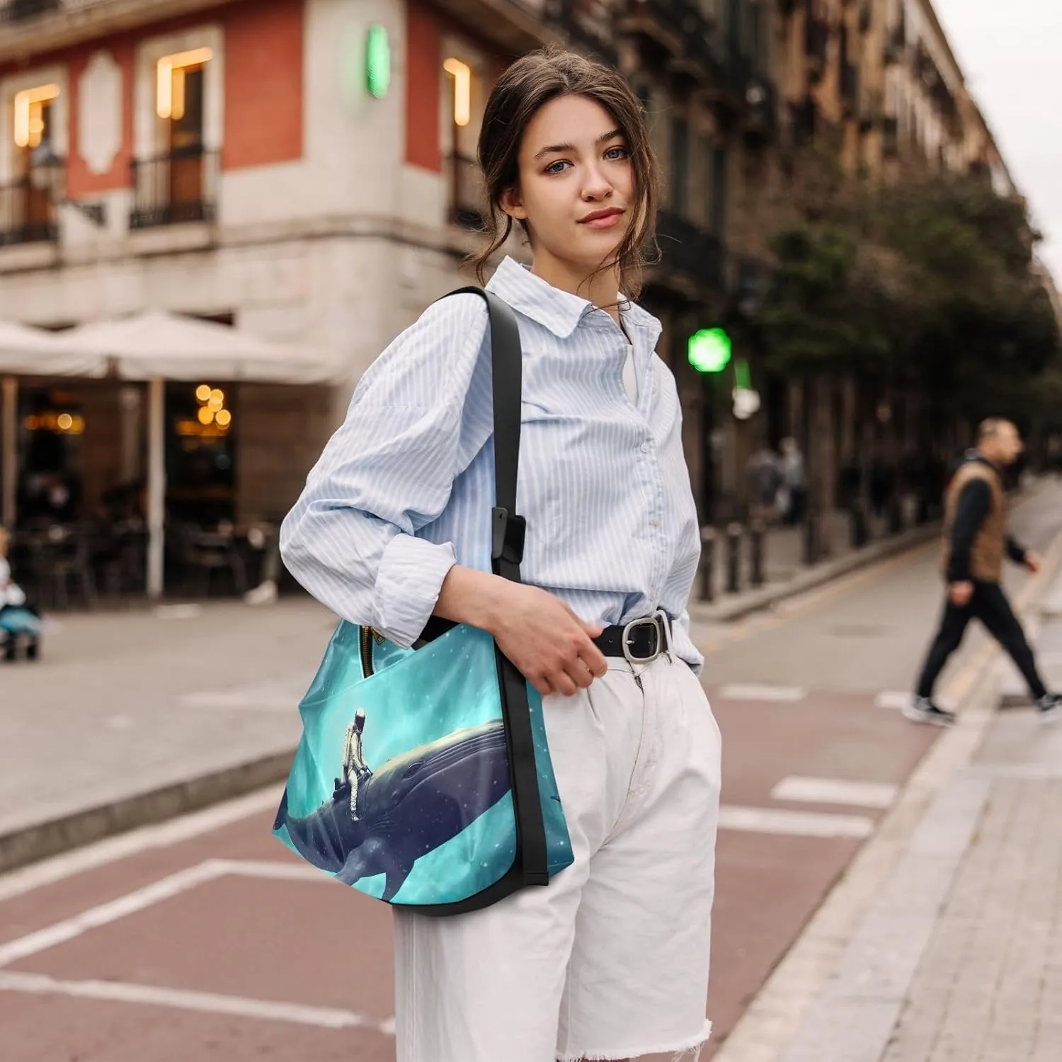 Purple Angrey Sea Animal Shoulder Bag for Women Man PU Leather Crossbody Bag with Adjustable Strap