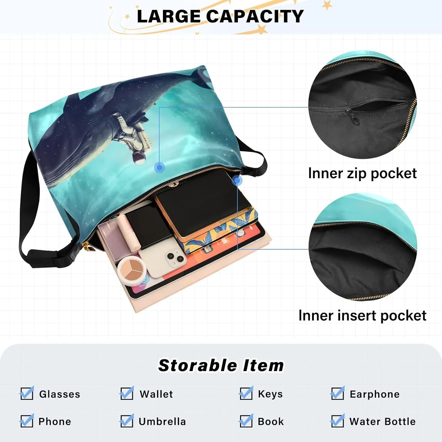 Purple Angrey Sea Animal Shoulder Bag for Women Man PU Leather Crossbody Bag with Adjustable Strap