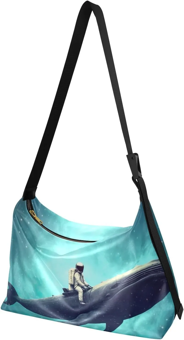 Purple Angrey Sea Animal Shoulder Bag for Women Man PU Leather Crossbody Bag with Adjustable Strap