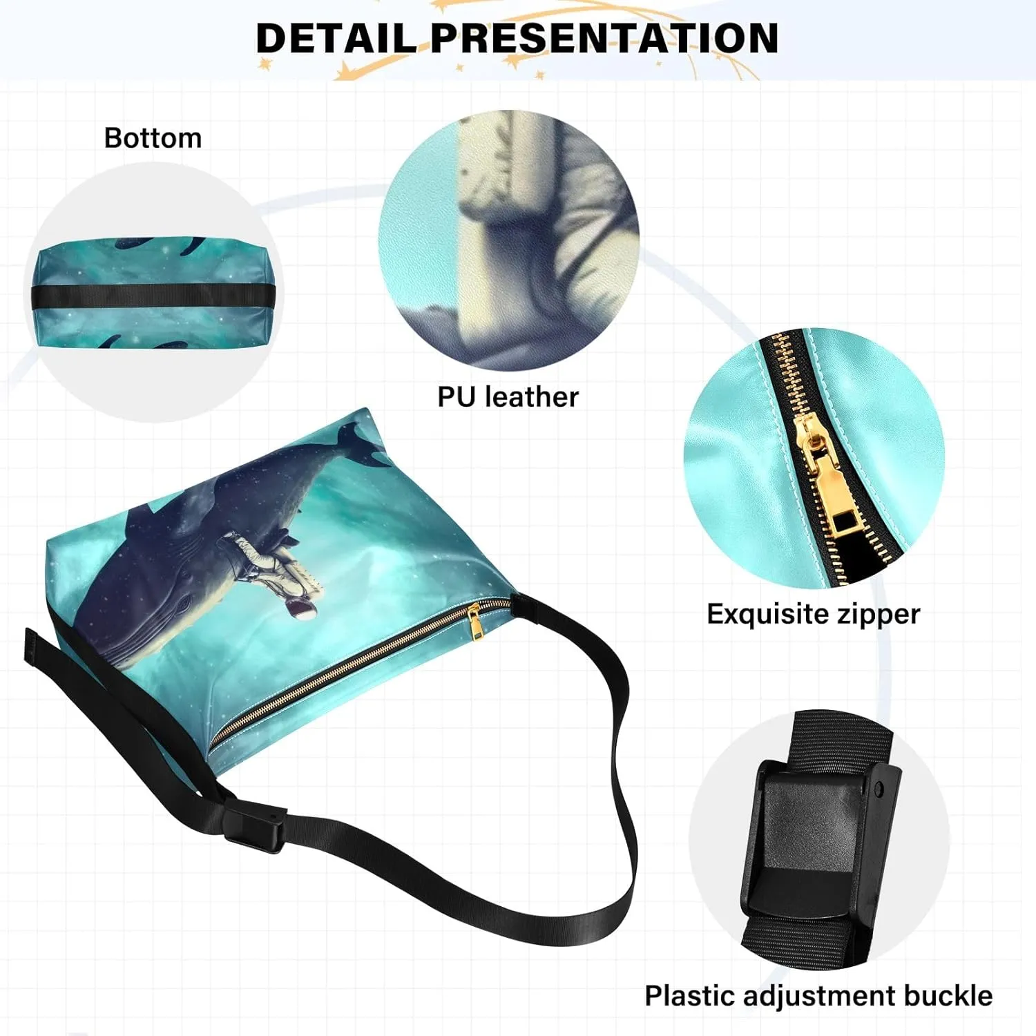 Purple Angrey Sea Animal Shoulder Bag for Women Man PU Leather Crossbody Bag with Adjustable Strap