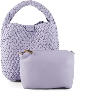 Purple Purses for Women Vegan Leather Woven Tote Bag Travel Handbag and Purse Retro Handmade Trending Hobo Bag