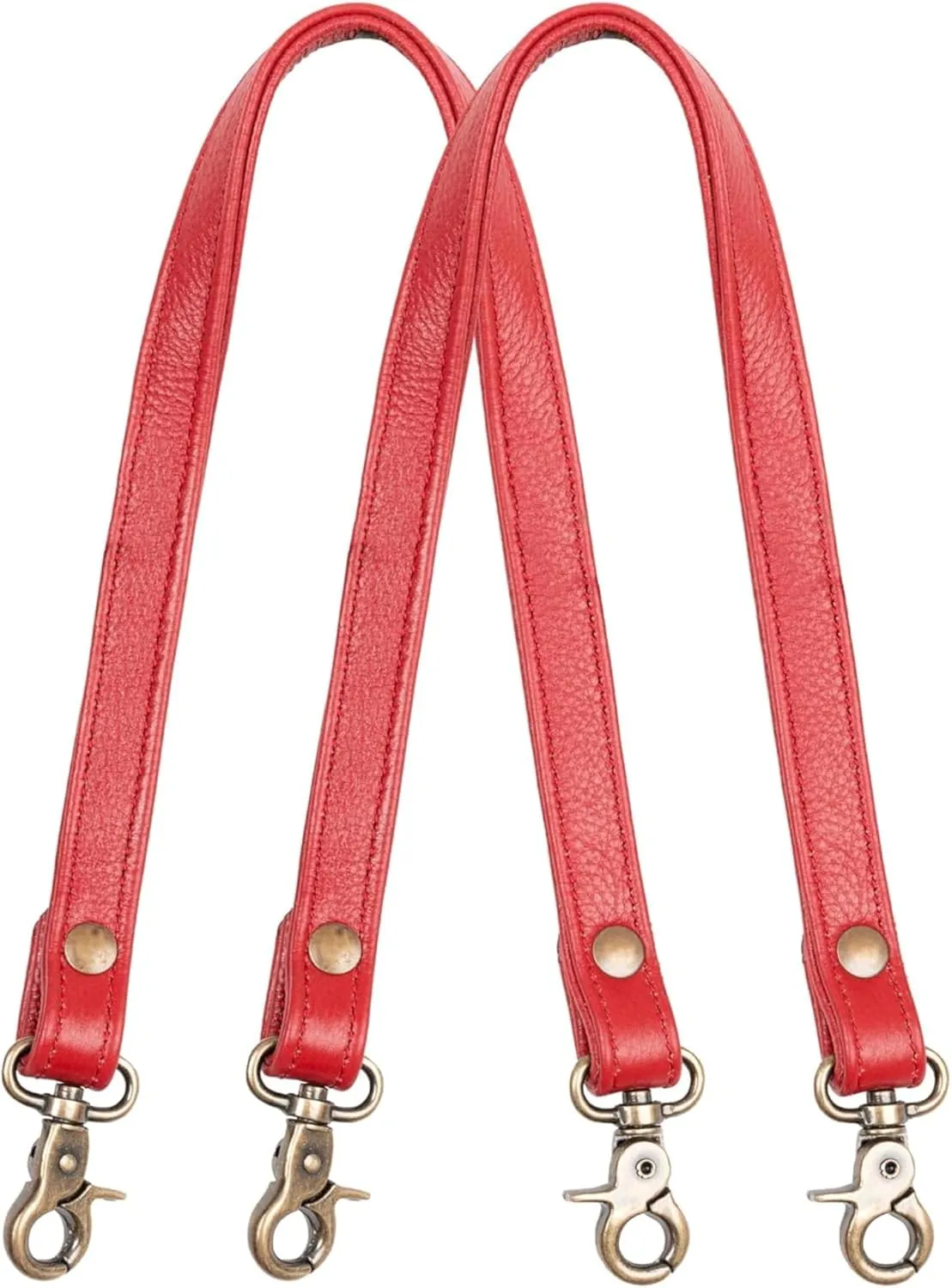 Purse Straps Replacement Full Grain Leather - Premium Straps with Brass Clips for Handbag shoulder bag - 2 Pcs (Red) 24" inches