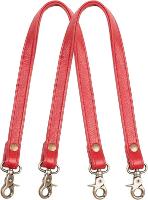 Purse Straps Replacement Full Grain Leather - Premium Straps with Brass Clips for Handbag shoulder bag - 2 Pcs (Red) 24" inches
