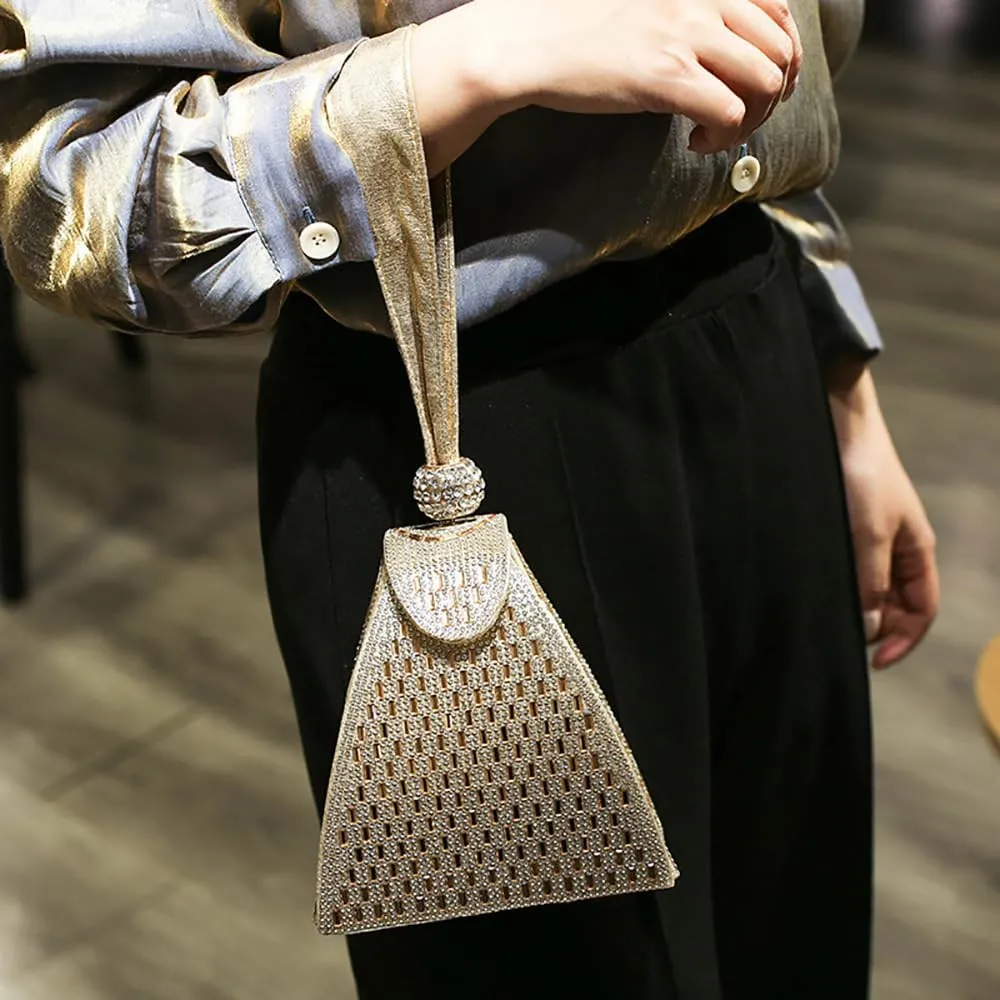 Pyramid Shape Rhinestones Luxury Evening Bags ，Crystal Pyramid Handbag, Rhinestones Luxury Evening Bags