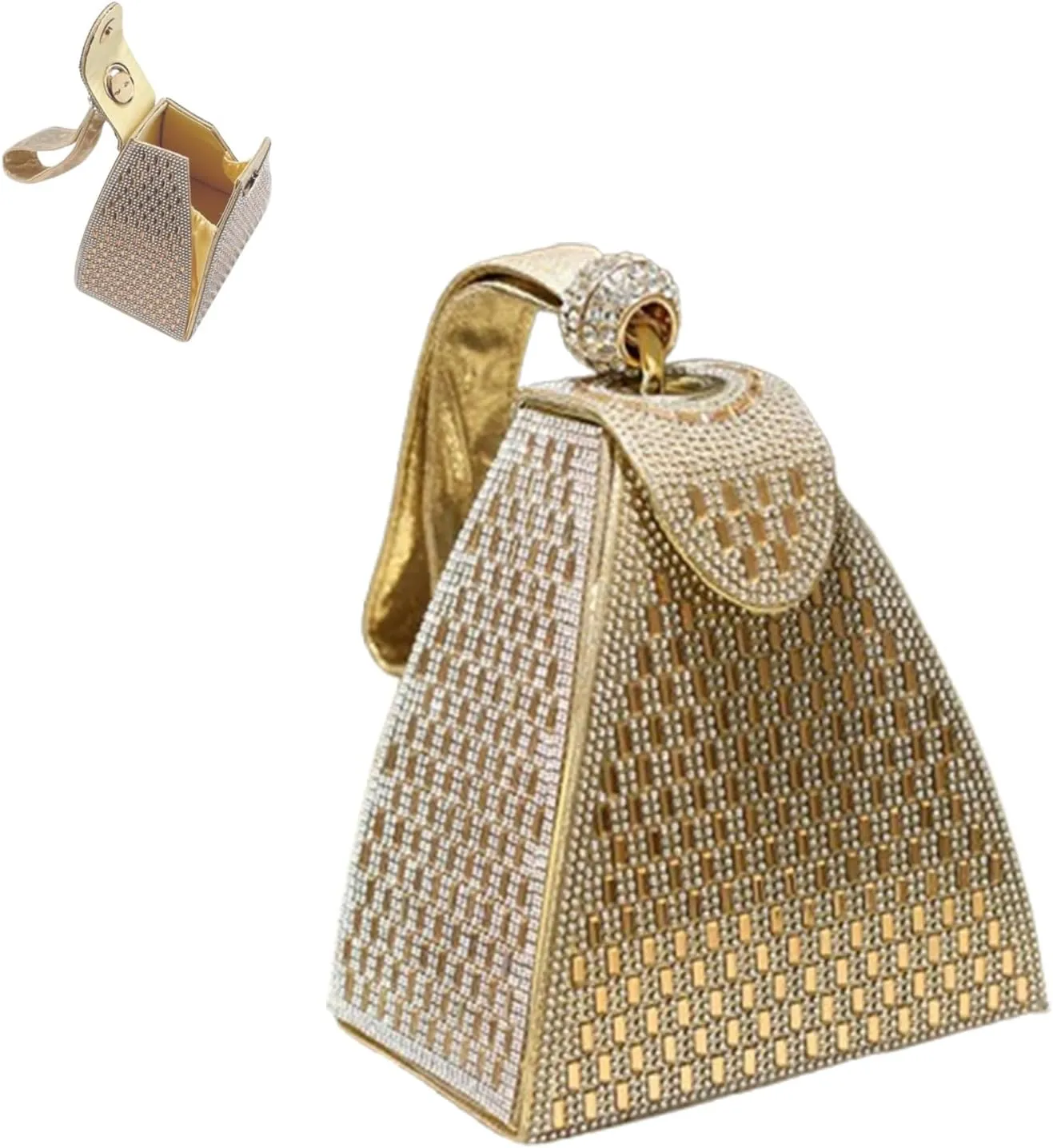 Pyramid Shape Rhinestones Luxury Evening Bags ，Crystal Pyramid Handbag, Rhinestones Luxury Evening Bags