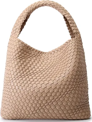 Queenoris Fashion Woven Purse for Women Top-handle Shoulder Bag Soft Summer Hobo Tote Bag