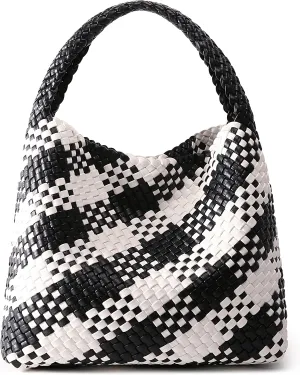 Queenoris Fashion Woven Purse for Women Top-handle Shoulder Bag Soft Summer Hobo Tote Bag