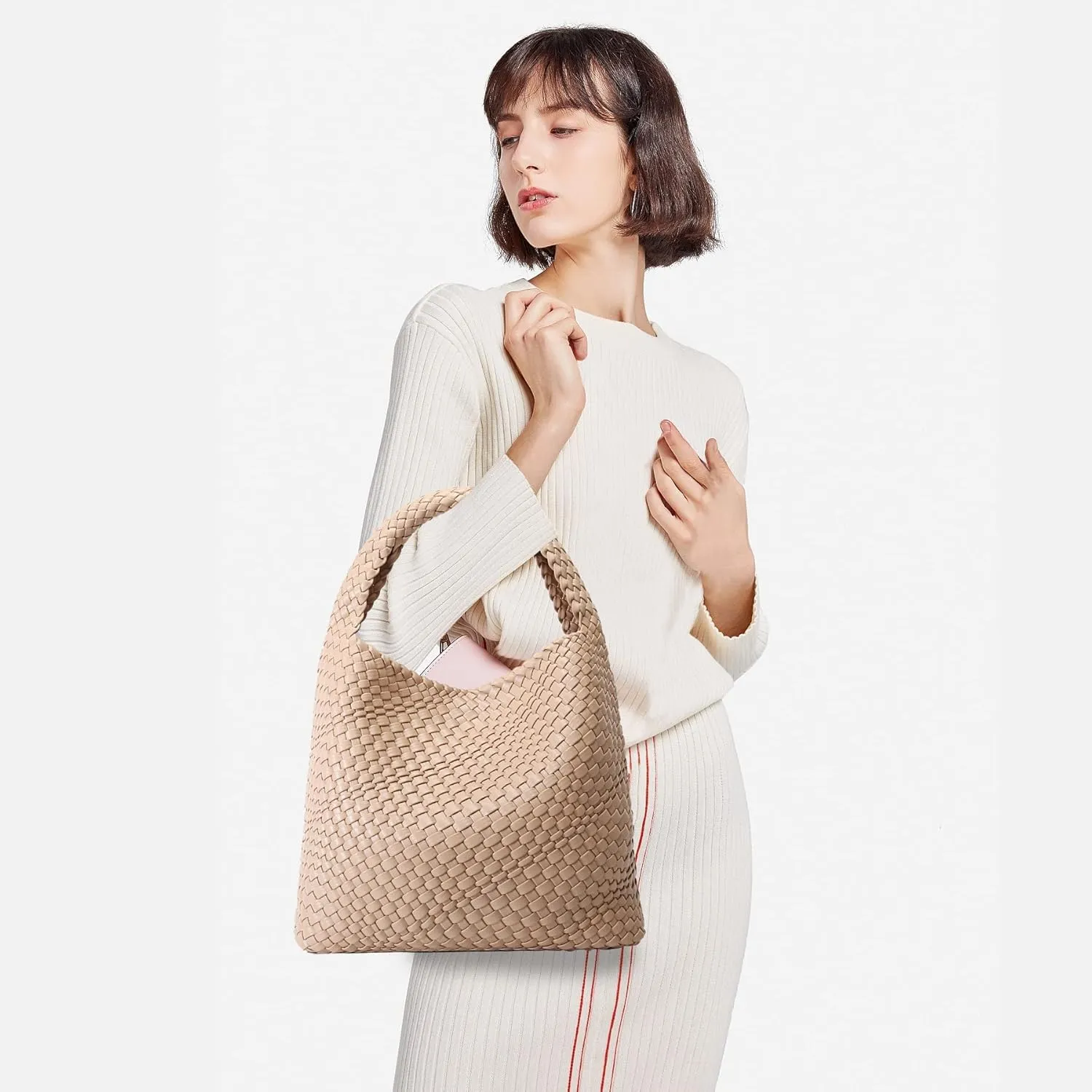 Queenoris Fashion Woven Purse for Women Top-handle Shoulder Bag Soft Summer Hobo Tote Bag