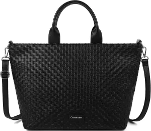 Queenoris Woven Bag for Women, Vegan Leather Tote Bag Summer Beach Fashion Shopper Handbag and Purse Handmade Crossbody Bag