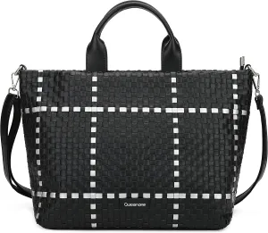 Queenoris Woven Bag for Women, Vegan Leather Tote Bag Summer Beach Fashion Shopper Handbag and Purse Handmade Crossbody Bag