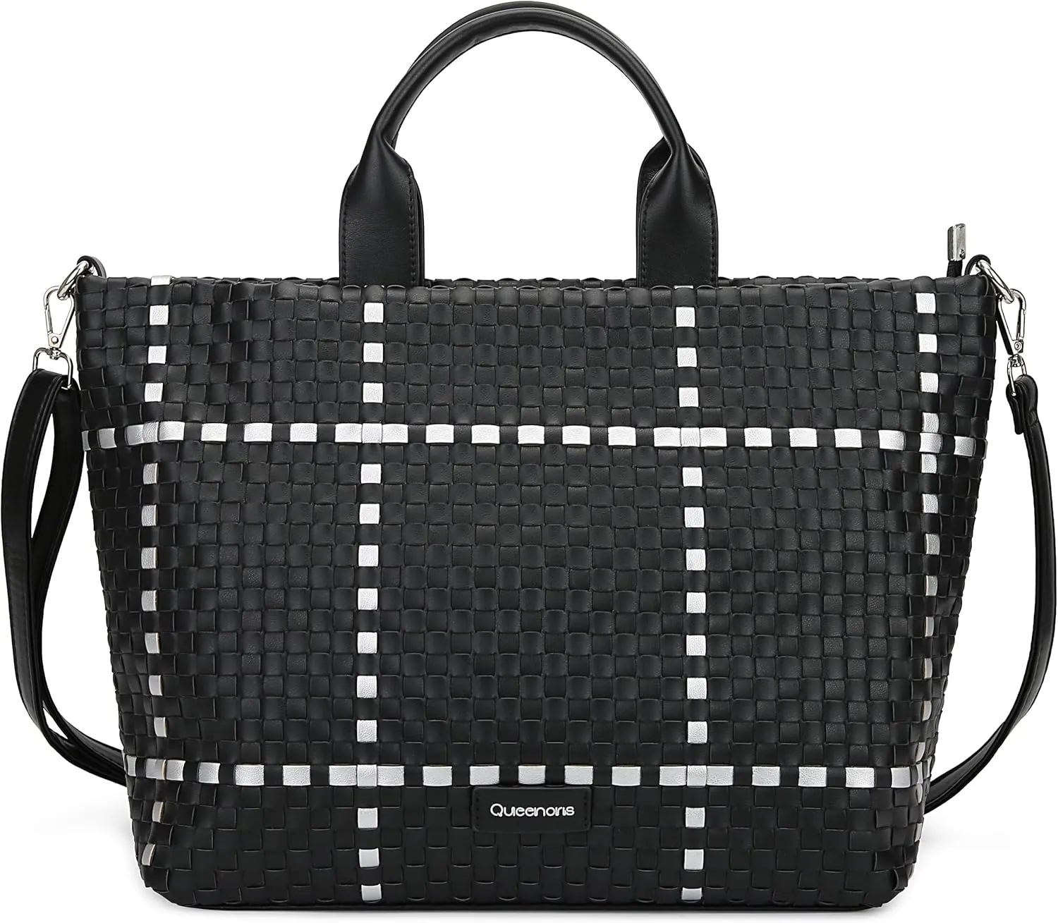 Queenoris Woven Bag for Women, Vegan Leather Tote Bag Summer Beach Fashion Shopper Handbag and Purse Handmade Crossbody Bag