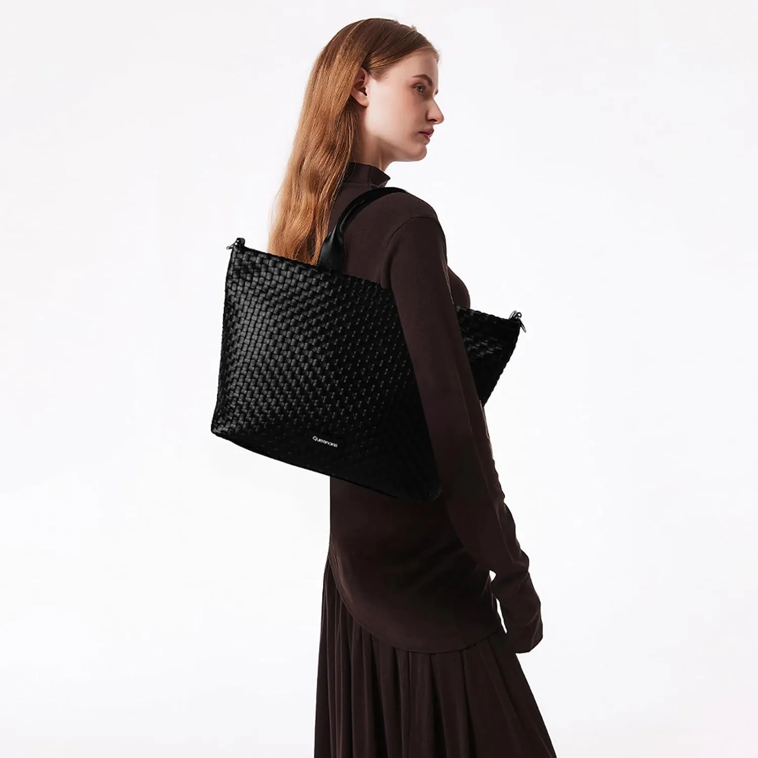 Queenoris Woven Bag for Women, Vegan Leather Tote Bag Summer Beach Fashion Shopper Handbag and Purse Handmade Crossbody Bag