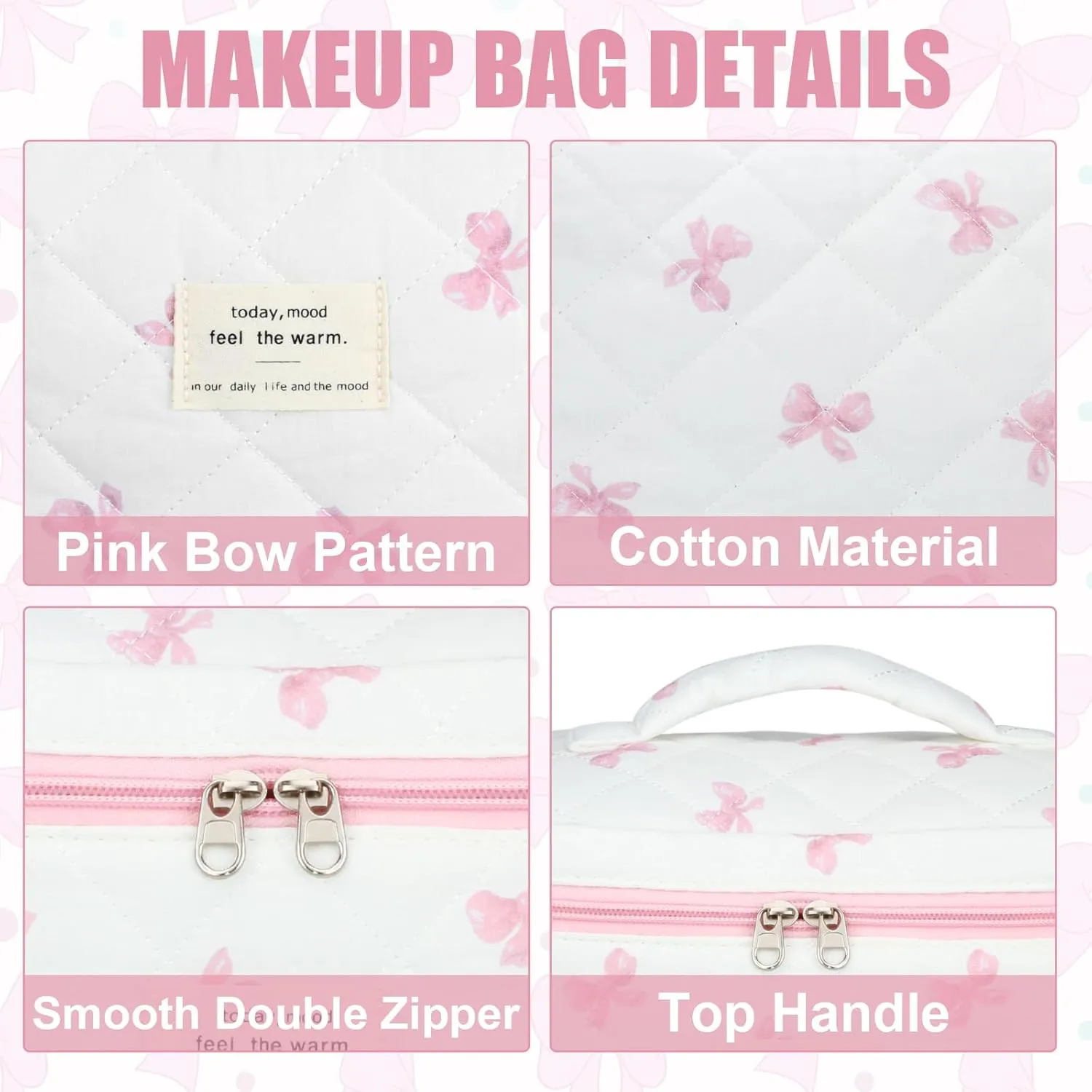 Quilted Makeup Bag Set, 3Pcs Large Checkered Corduroy Cosmetic Bags, Cute Coquette Makeup Bag Toiletry Zipper Pouch Bag for Women and Girls Checkered