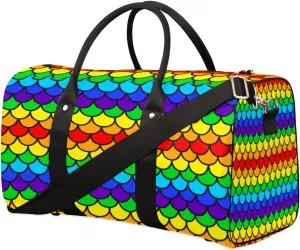Rainbow Fish Scale Duffel Bag Sport Gym Duffle Bag Travel Bag Waterproof Weekender Overnight Tote Bag Foldable Carry on Bag Training Shoulder Bag for Women Men