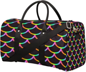 Rainbow Mermaid Scales Duffel Bag Sport Gym Duffle Bag Travel Bag Waterproof Weekender Overnight Tote Bag Foldable Carry on Bag Training Shoulder Bag for Women Men