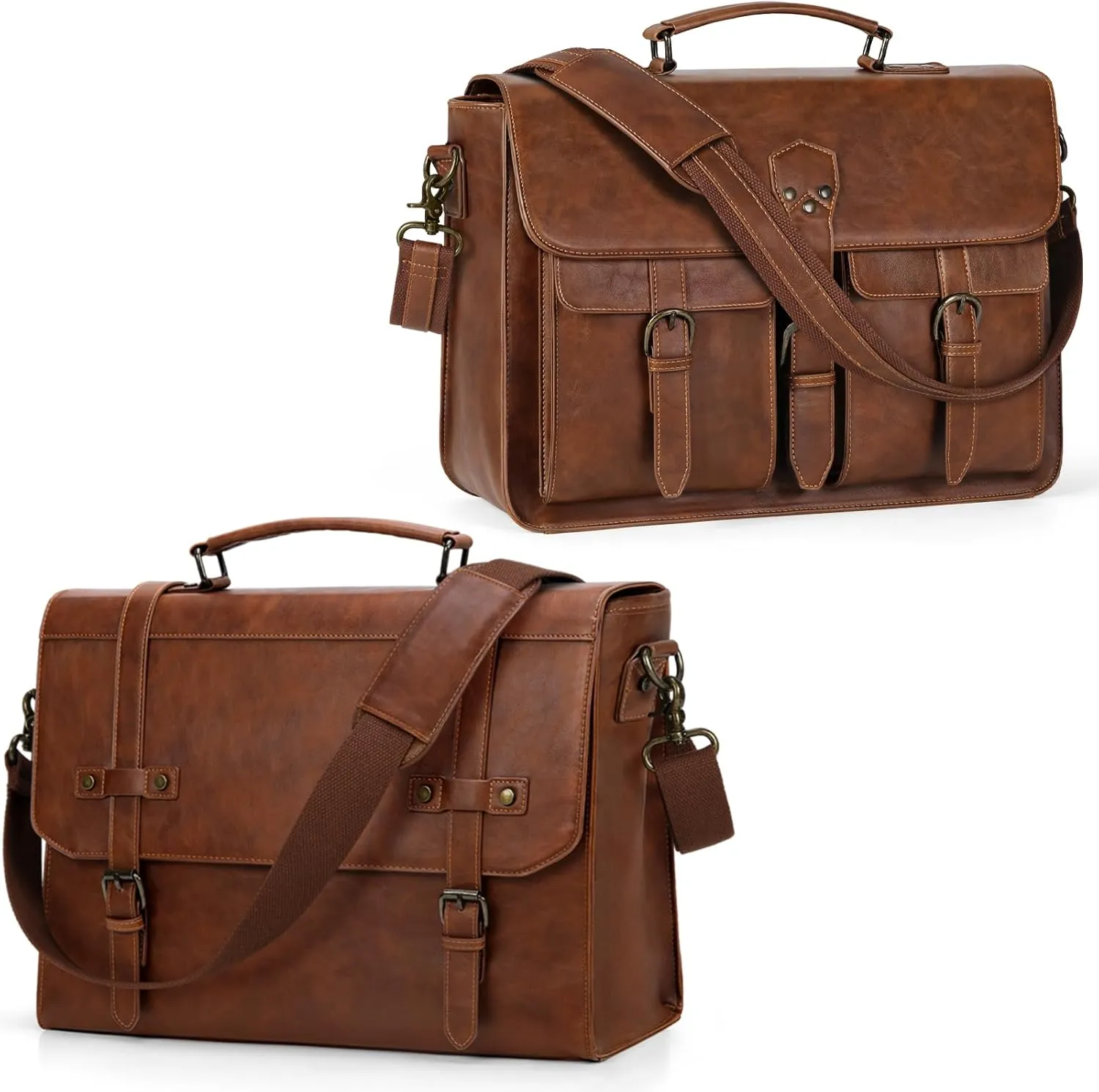 RAINSMORE Messenger Bag for Men 15.6 Inch and 17 Inch Leather Briefcase Large Laptop Bag Waterproof Satchel Bag Computer Shoulder Bag for Office Work Travel College