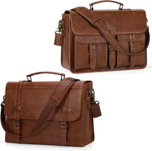 RAINSMORE Messenger Bag for Men 15.6 Inch and 17 Inch Leather Briefcase Large Laptop Bag Waterproof Satchel Bag Computer Shoulder Bag for Office Work Travel College