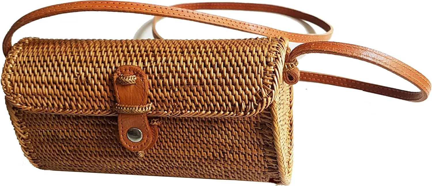 Rattan Basket Clutch With Shoulder Strap, Woven Rattan Bag