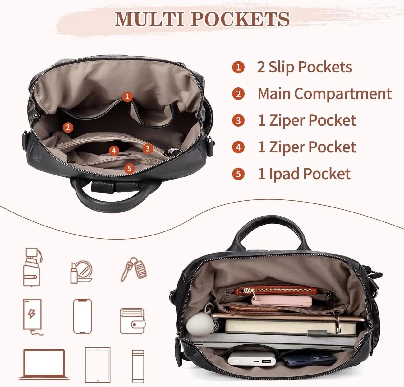 RAVUO Backpack Purse for Women, Fashion Leather Handbags Designer Convertible Satchel Ladies Shoulder Bag 3 Ways to Carry