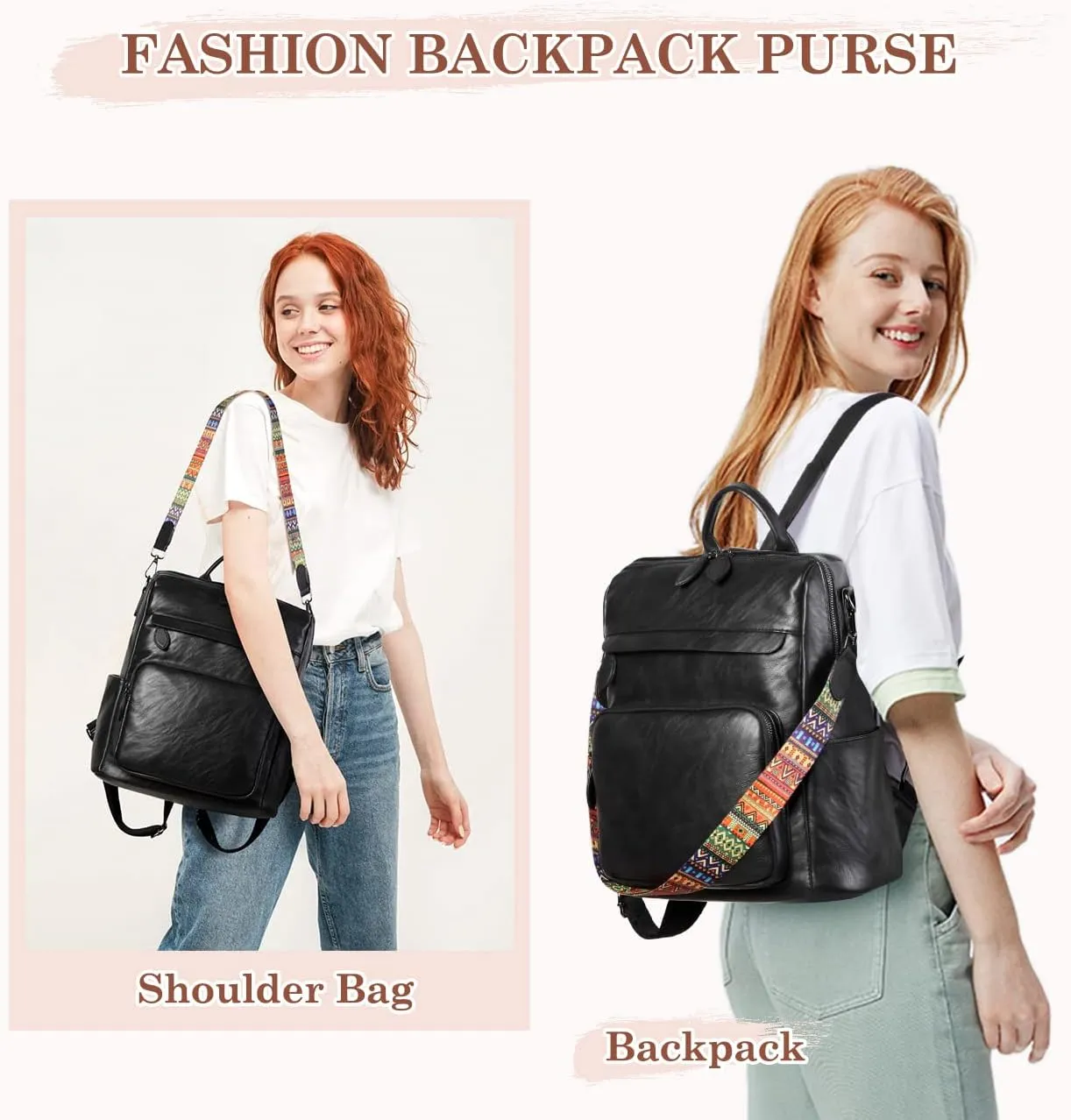 RAVUO Backpack Purse for Women, Fashion Leather Handbags Designer Convertible Satchel Ladies Shoulder Bag 3 Ways to Carry