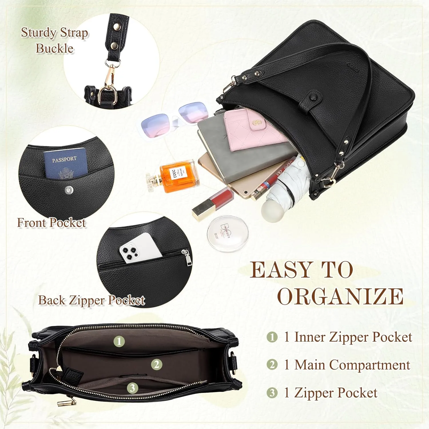 RAVUO Hobo Shoulder Bags for Women,Trendy Vegan Leather Crossbody Purses and Handbag with 2pcs Detachable Strap