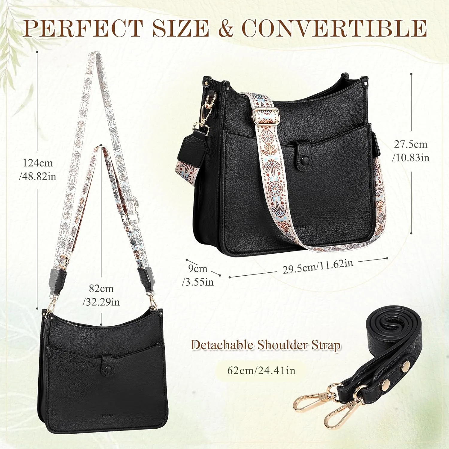 RAVUO Hobo Shoulder Bags for Women,Trendy Vegan Leather Crossbody Purses and Handbag with 2pcs Detachable Strap